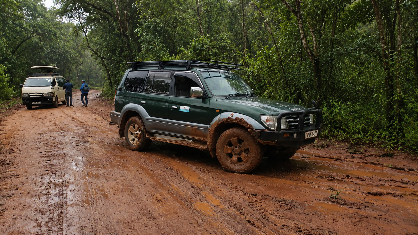 A 4WD Toyota Prado TX in the slippery forested roads